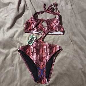 Asos Luxe Palm Women's Cut Out Halter Neck Swimsuit Purple Print NWT SZ 4